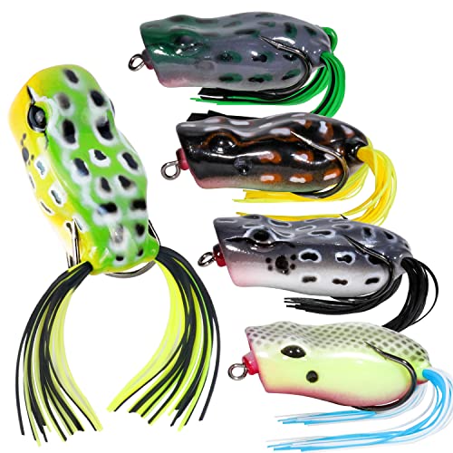 RUNCL Topwater Frog Lures 5PCS, Durable Lifelike Silicone Bass Bait, Floating Realistic Frog Lures Kit for Freshwater Saltwater, Topwater Fishing Lures for Pike Snakehead Salmon Trout Catfish - Image 1