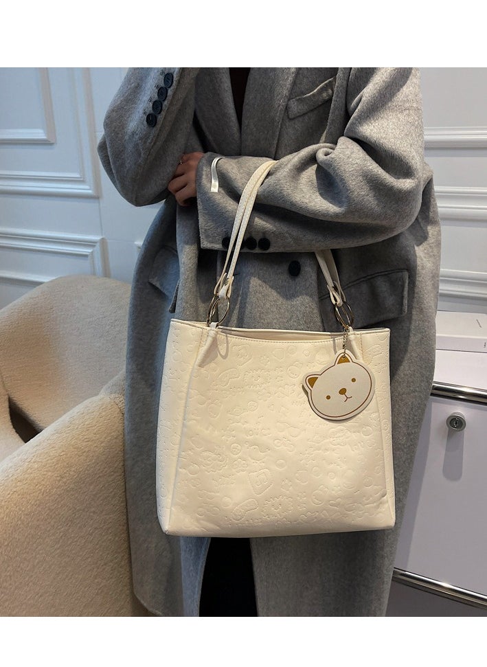 Generic Women's One Shoulder Tote Bag Imitation Leather Handbag Women's Large Capacity Bucket Bag Fashion Travel Messenger Shoulder Bag Suitable for Girls College Students (White)  - Image 1