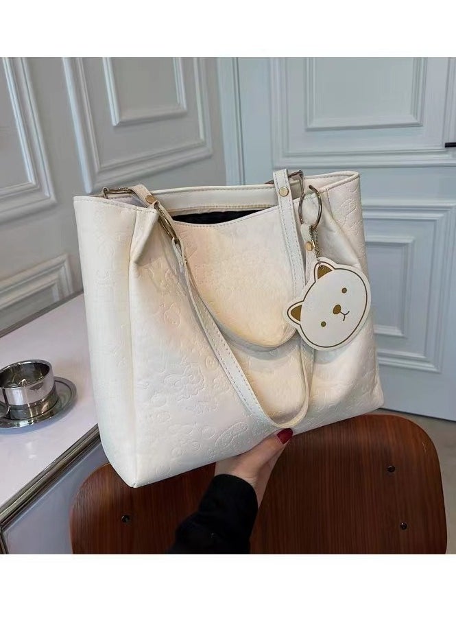 Generic Women's One Shoulder Tote Bag Imitation Leather Handbag Women's Large Capacity Bucket Bag Fashion Travel Messenger Shoulder Bag Suitable for Girls College Students (White)  - Image 2