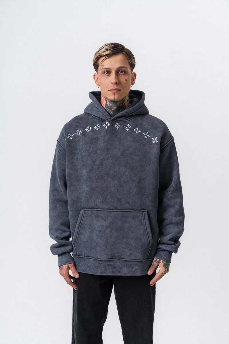 RESPIRE Men's Muse Printed Washed Hooded Oversize Hoodie Smoke Grey (Füme)
