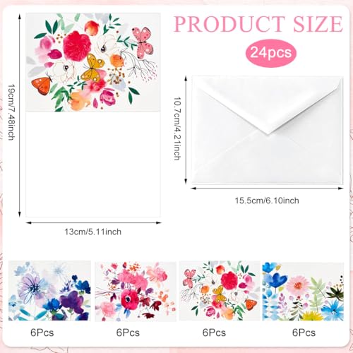 OFIFO® 24 Pcs Watercolor Flower Pattern Envelopes, 4 Designs, Decorative Floral Stationery Envelopes for Letters, Invitations, and Greeting Cards - Image 2