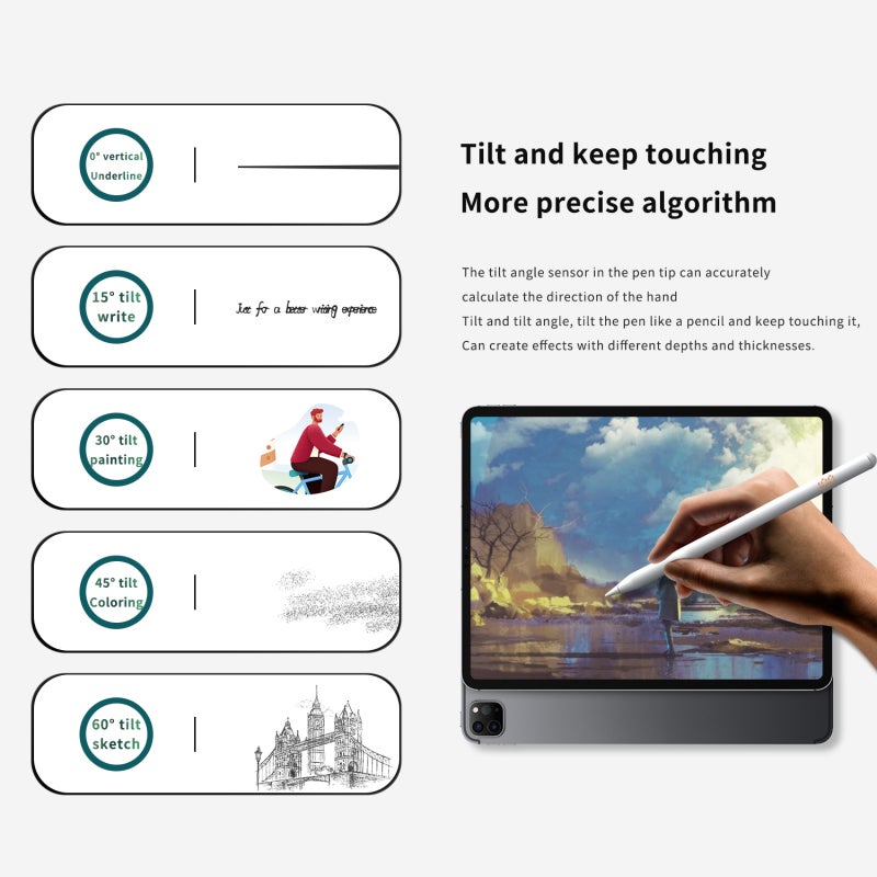 iPad Stylus Pencil: White, Real-Time Digital Power Display, Tilt Pressure Sensing - Full-Screen Anti-Mistouch, Hand-Held Power-On for iPad 9th Generation, iPad 10th Generation - Image 3