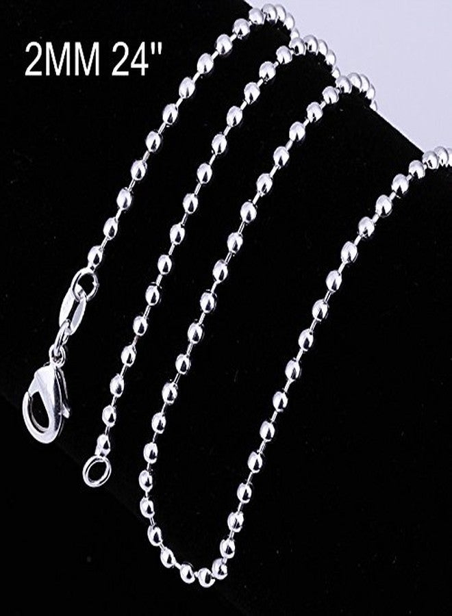 Cutesmile Fashion Jewelry 925 Sterling Silver 2mm Beads Chain Necklace for Men Women (24 Inch) - Image 2