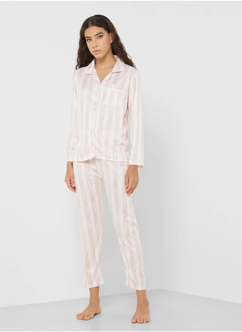 Ginger Satin Stripe Shirt & Pyjama Set