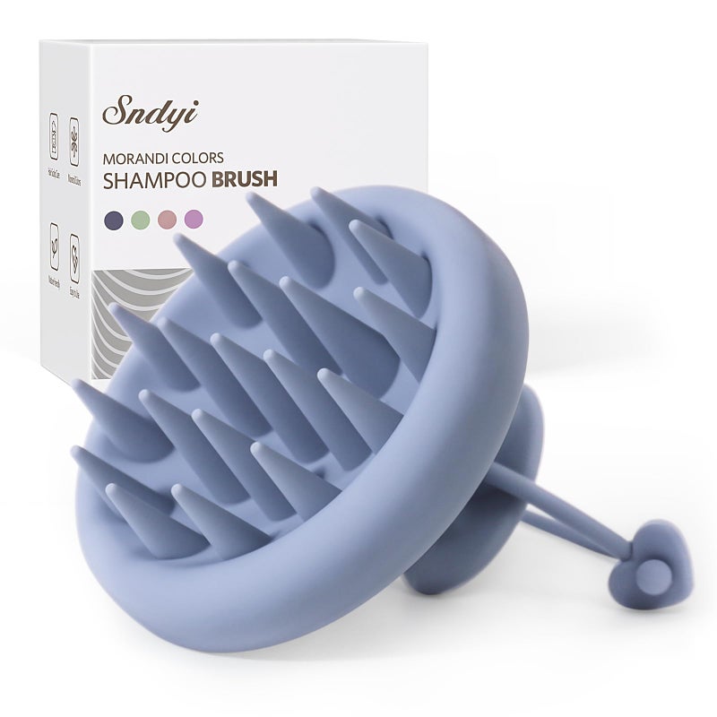 Sndyi Silicone Scalp Massager Shampoo Brush, Hair Scrubber with Soft Silicone Bristles, Scalp Scrubber/Exfoliator for Dandruff Removal, Wet Dry Scalp Brush for Hair Growth & Scalp Care, Gray Blue - Image 1