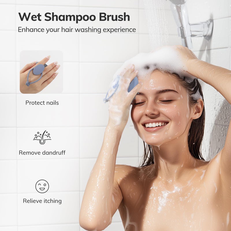 Sndyi Silicone Scalp Massager Shampoo Brush, Hair Scrubber with Soft Silicone Bristles, Scalp Scrubber/Exfoliator for Dandruff Removal, Wet Dry Scalp Brush for Hair Growth & Scalp Care, Gray Blue - Image 5