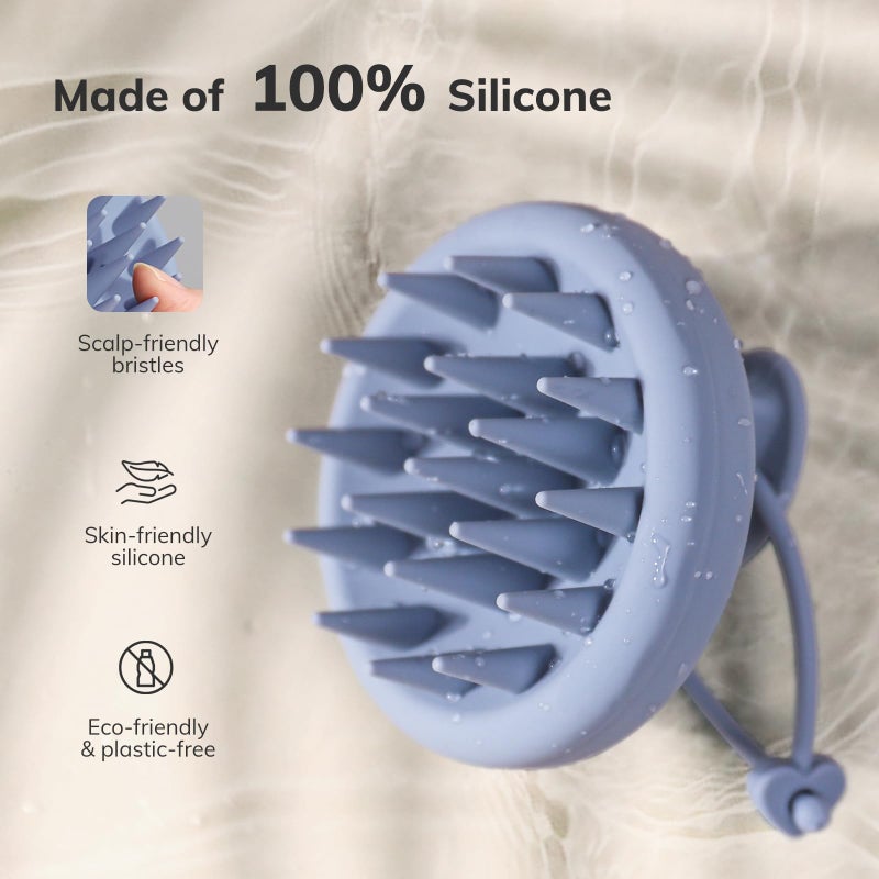 Sndyi Silicone Scalp Massager Shampoo Brush, Hair Scrubber with Soft Silicone Bristles, Scalp Scrubber/Exfoliator for Dandruff Removal, Wet Dry Scalp Brush for Hair Growth & Scalp Care, Gray Blue - Image 2