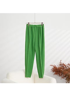 Womens Fish Scale Pleated Harlan Trousers Slim Fit Casual Crop Pants Spring Summer Avocado Green