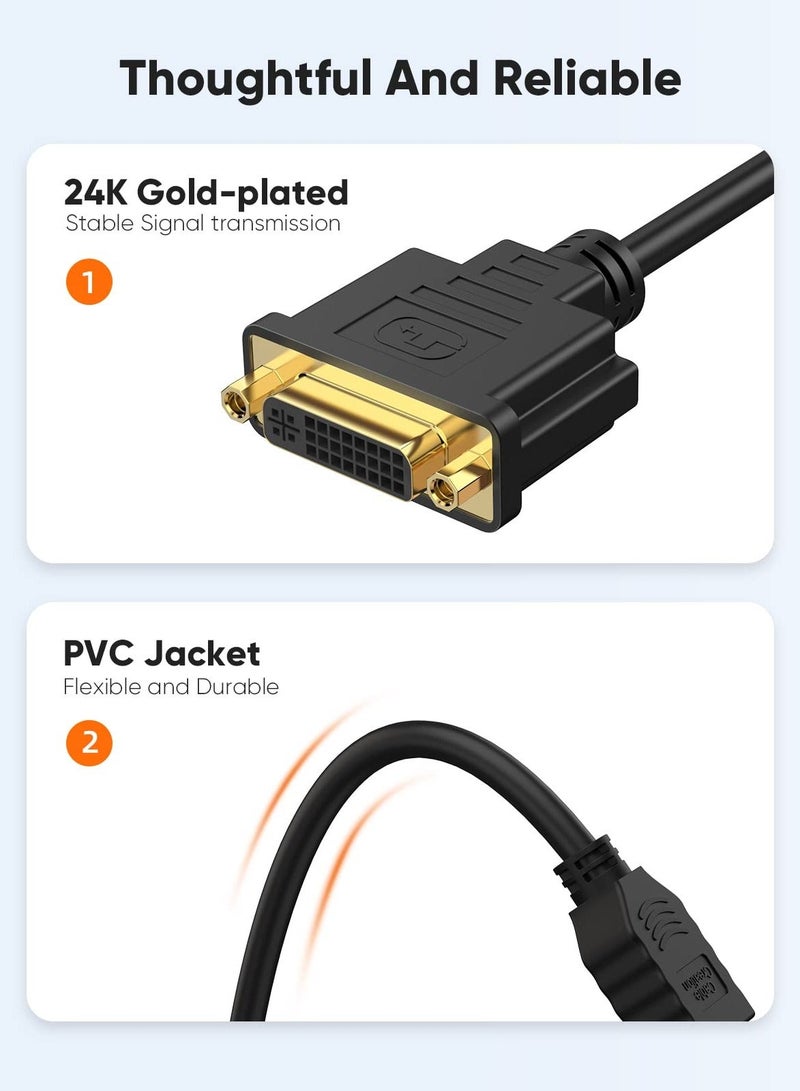 HDMI Male to DVI Female 25cm 【2 Pack】, Bi-Directional HDMI Male to DVI-I (24+5) Female Adapter, for PC, TV, TV Box, PS5, Blue-ray, Xbox,Switch - Image 4