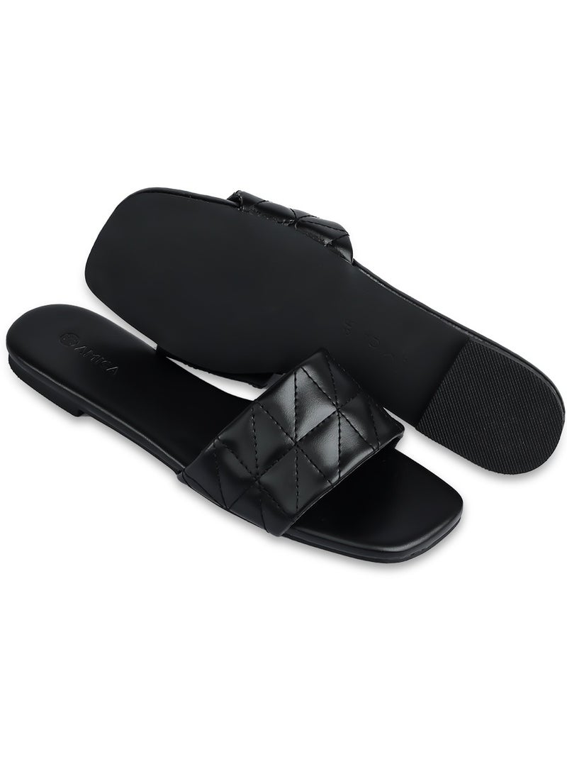 AMICA Donna Women's Flat Leather Sandals with Quilted Design - Image 5