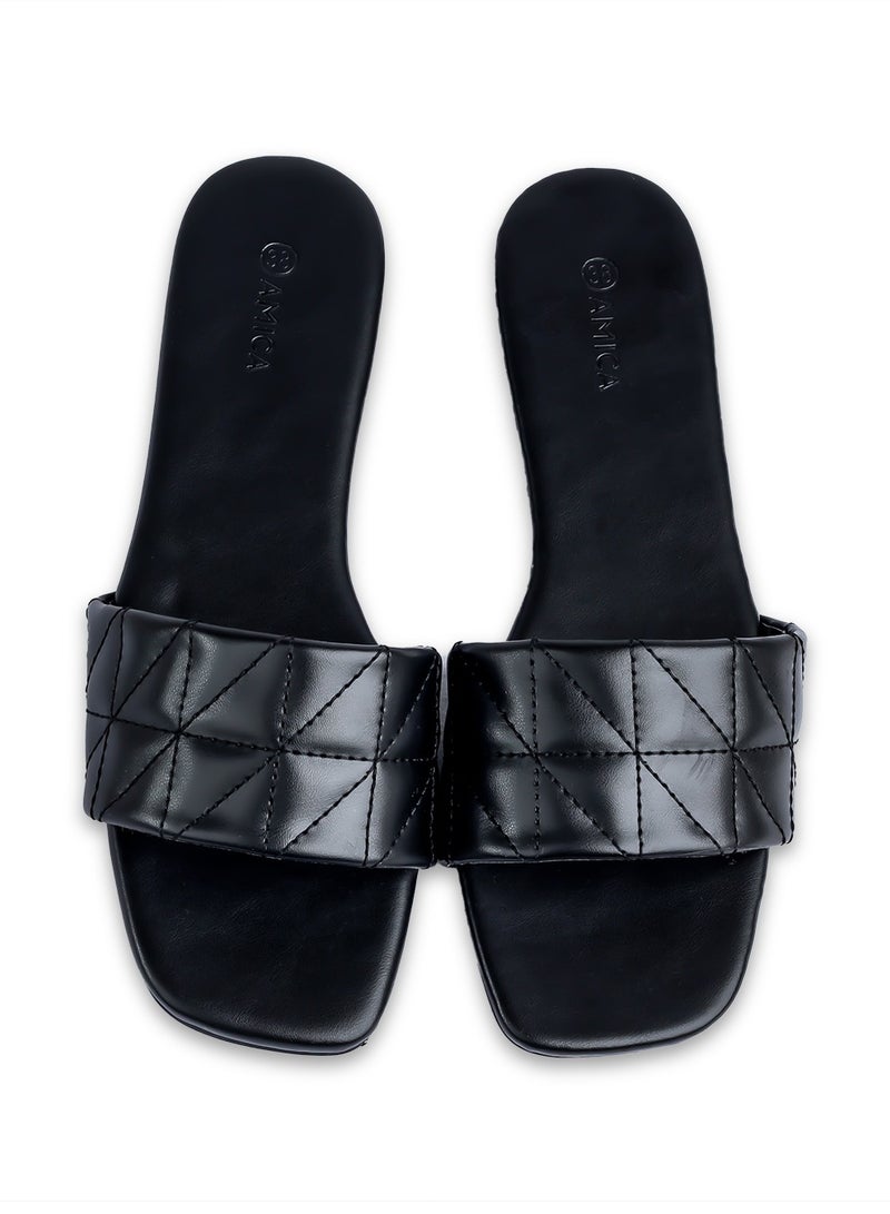 AMICA Donna Women's Flat Leather Sandals with Quilted Design - Image 2