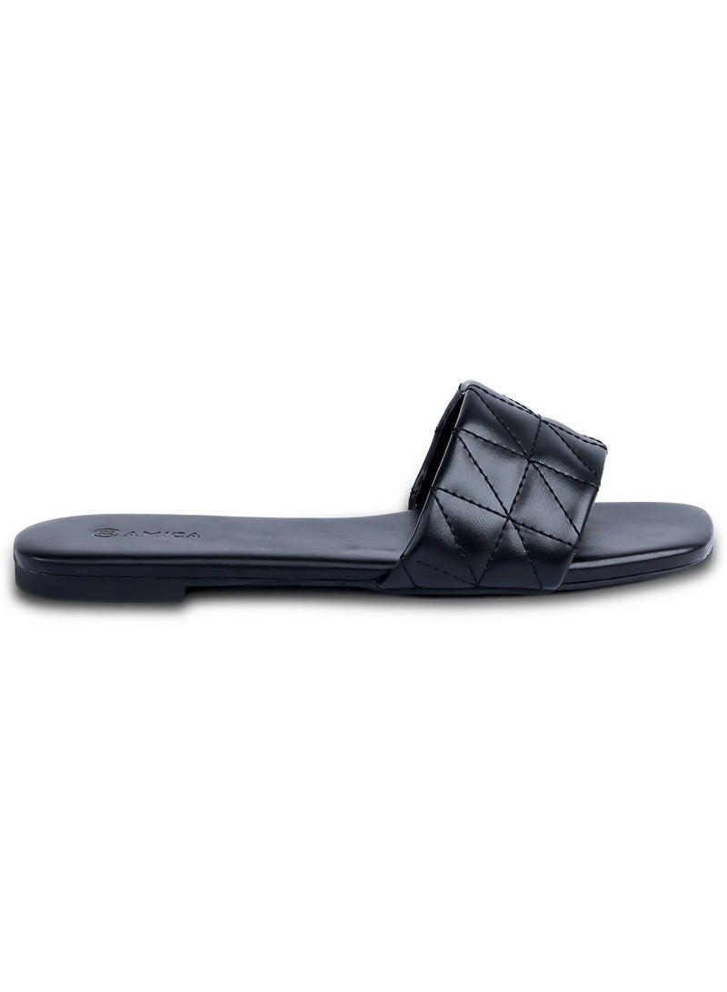 AMICA Donna Women's Flat Leather Sandals with Quilted Design - Image 3