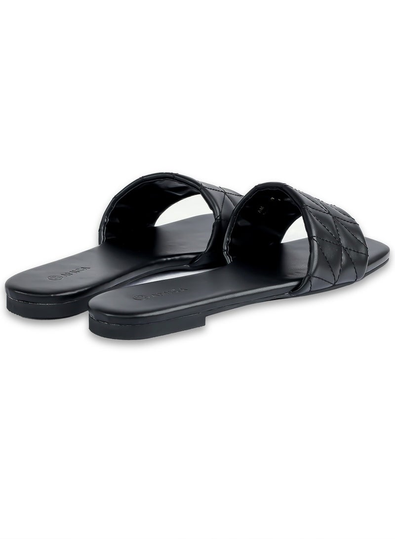 AMICA Donna Women's Flat Leather Sandals with Quilted Design - Image 4