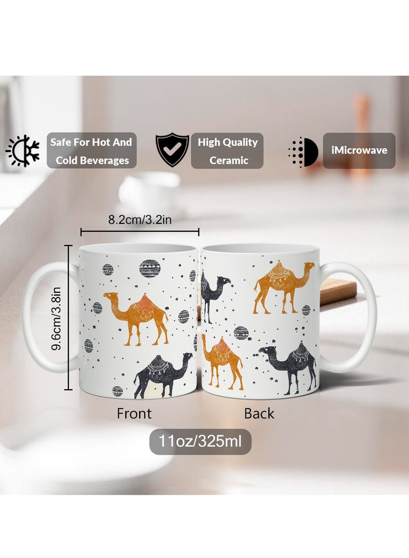 GALADUNE Ceramic Coffee Mug Tea Cup 11OZ, Creative Drinkware, Porcelain Breakfast Mug for Office Birthday Party, Ideal Gift for Friend Habibi Habibti, Arab Camel in Dessert - Image 4
