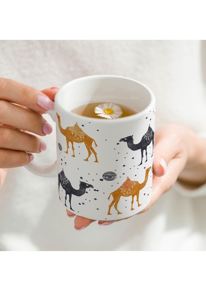 GALADUNE Ceramic Coffee Mug Tea Cup 11OZ, Creative Drinkware, Porcelain Breakfast Mug for Office Birthday Party, Ideal Gift for Friend Habibi Habibti, Arab Camel in Dessert - Image 3