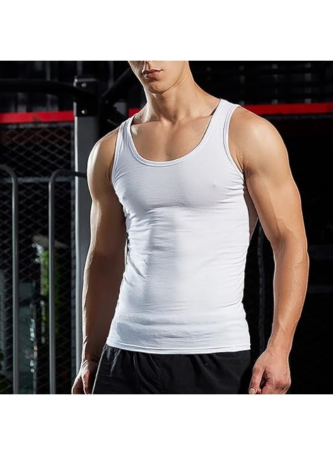 تانك توب رجالي، 2 قطعة، أبيض وأسود، قطن مرن، مضاد للانكماش، مناسب للتمارين الرياضية والارتداء اليومي - Image 3