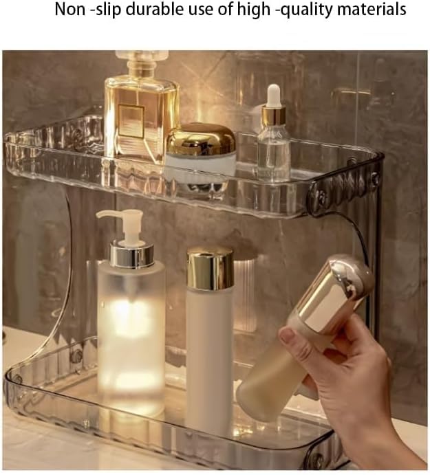 MUGATH Acrylic Makeup Organizer Countertop Large Cosmetic Tray, 2 Tier Skincare Cosmetic Organizer for Lipstick, Nail Care | Storage Perfume Shelf for Bathroom Bedroom Rectangular Dressing Table - Image 5