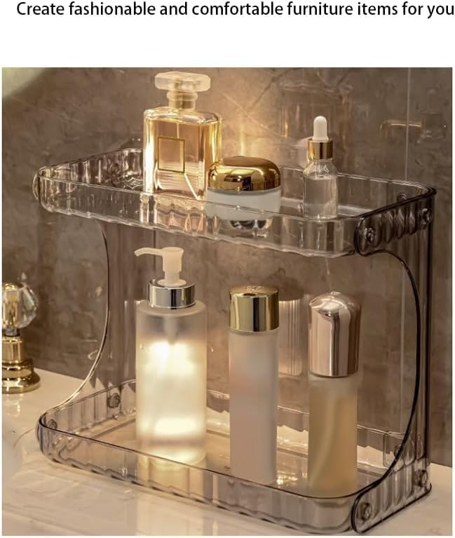 MUGATH Acrylic Makeup Organizer Countertop Large Cosmetic Tray, 2 Tier Skincare Cosmetic Organizer for Lipstick, Nail Care | Storage Perfume Shelf for Bathroom Bedroom Rectangular Dressing Table - Image 3