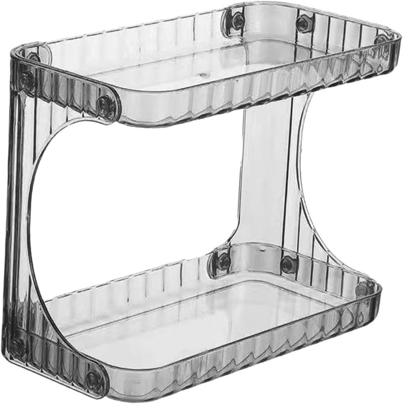MUGATH Acrylic Makeup Organizer Countertop Large Cosmetic Tray, 2 Tier Skincare Cosmetic Organizer for Lipstick, Nail Care | Storage Perfume Shelf for Bathroom Bedroom Rectangular Dressing Table - Image 1