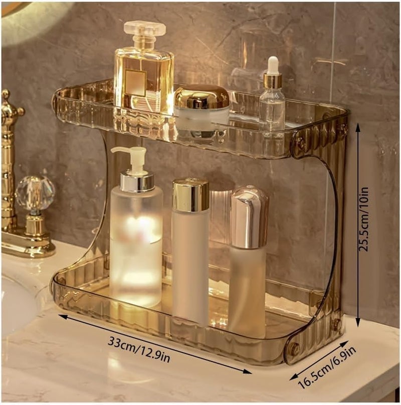 MUGATH Acrylic Makeup Organizer Countertop Large Cosmetic Tray, 2 Tier Skincare Cosmetic Organizer for Lipstick, Nail Care | Storage Perfume Shelf for Bathroom Bedroom Rectangular Dressing Table - Image 4
