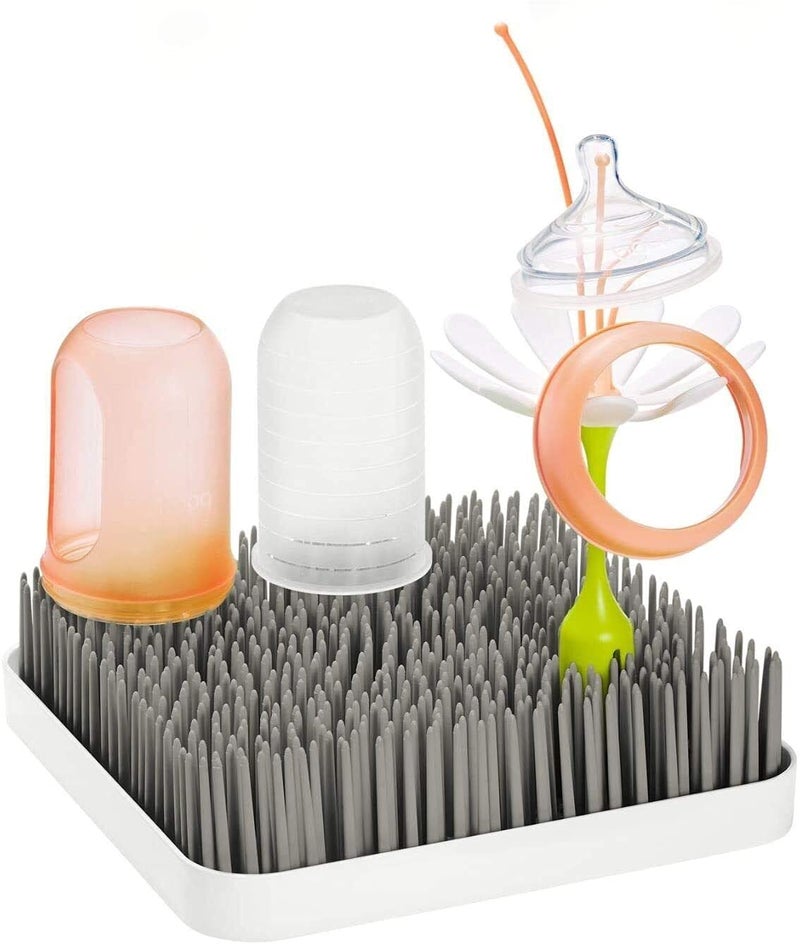 Boon Grass Plastic Drying Rack - Modern Countertop Baby Bottle Organizer - 9.75 x 9.88 x 3.0 inches - Gray - Image 1