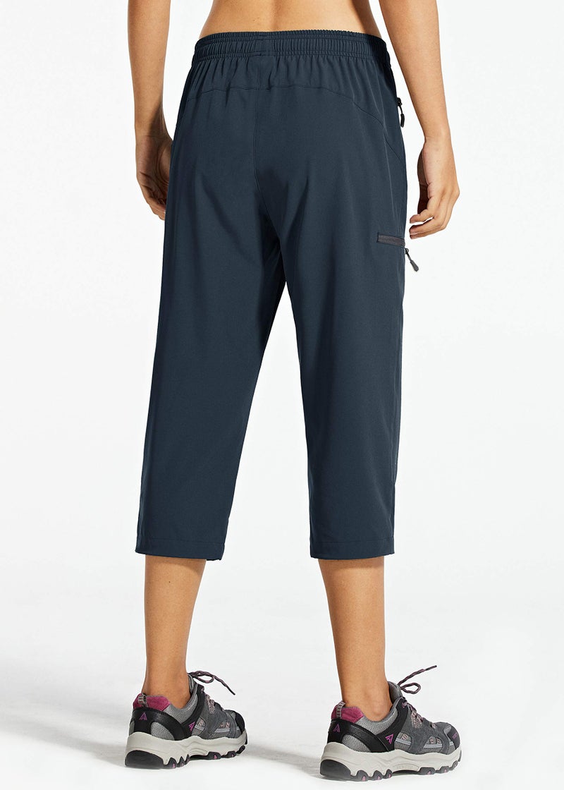 Libin Women's Quick Dry Hiking Capri Pants Lightweight Cargo Cropped Pants Water Resistant Outdoor Casual, Navy XL - Image 2