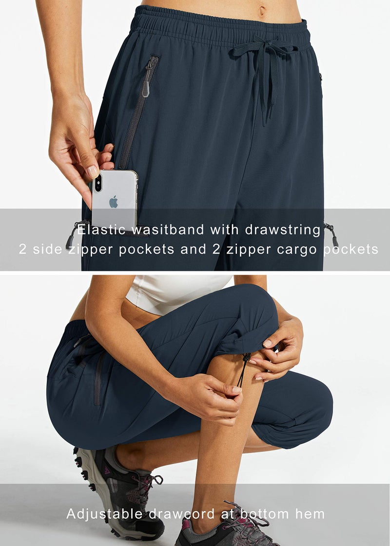 Libin Women's Quick Dry Hiking Capri Pants Lightweight Cargo Cropped Pants Water Resistant Outdoor Casual, Navy XL - Image 4