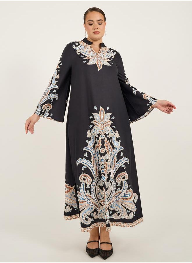 Styli Plus Size Stand Collar Printed A-Line Jalabyia  - Image 2