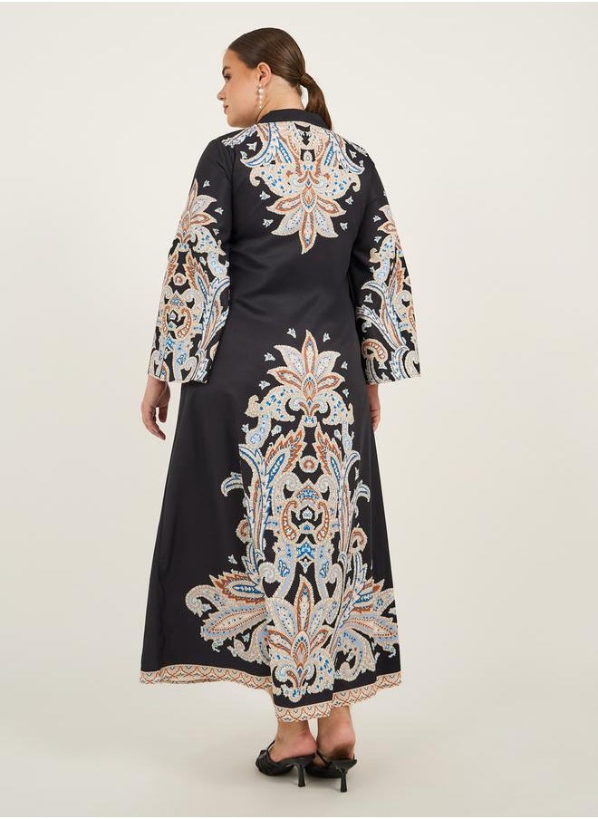 Styli Plus Size Stand Collar Printed A-Line Jalabyia  - Image 5