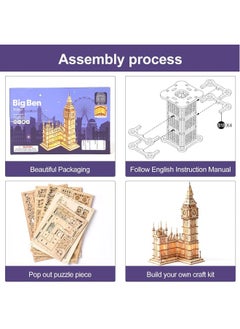 Robotime ROBOTIME 3D Puzzle for Adults Wooden Craft Kits for Teens DIY Construction Model Kit with LED Light to Build Educational Big Ben Set Toys Birthday Gifts  - Image 1