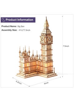 Robotime ROBOTIME 3D Puzzle for Adults Wooden Craft Kits for Teens DIY Construction Model Kit with LED Light to Build Educational Big Ben Set Toys Birthday Gifts  - Image 2