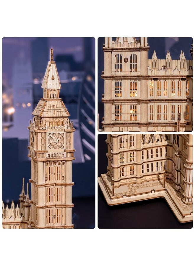 Robotime ROBOTIME 3D Puzzle for Adults Wooden Craft Kits for Teens DIY Construction Model Kit with LED Light to Build Educational Big Ben Set Toys Birthday Gifts  - Image 3