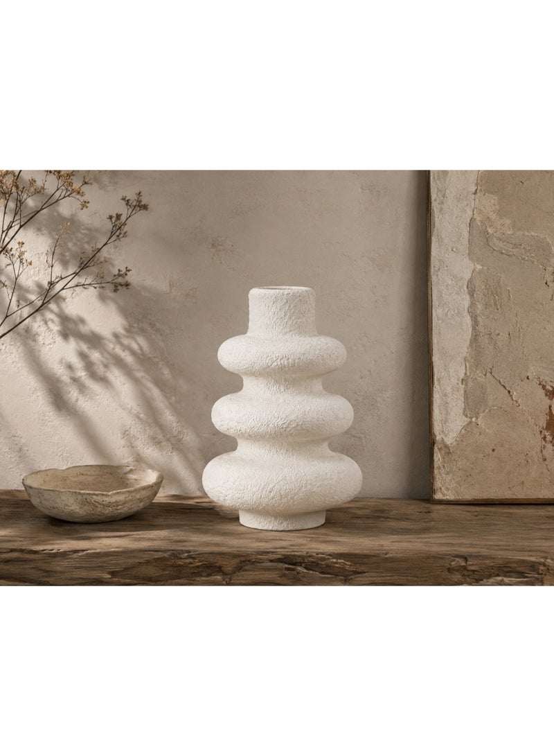 BAMBOO DECOR BAMMBO DECOR Textured Decorative Vase, Layered Spiral-Inspired Sculptural Vase with Rounded Shape, Off-White Wabi-Sabi Accent Vase for Living Room, Bedroom, Entryway & Modern Boho Decor - Image 2