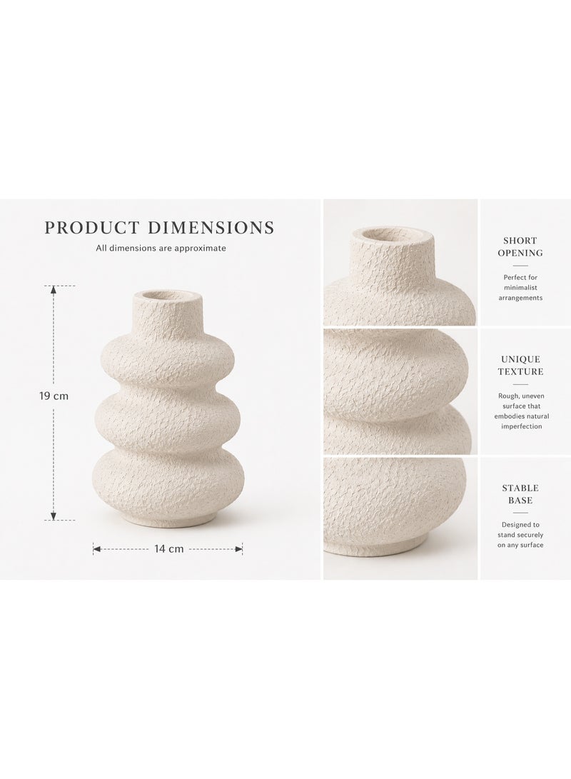 BAMBOO DECOR BAMMBO DECOR Textured Decorative Vase, Layered Spiral-Inspired Sculptural Vase with Rounded Shape, Off-White Wabi-Sabi Accent Vase for Living Room, Bedroom, Entryway & Modern Boho Decor - Image 3