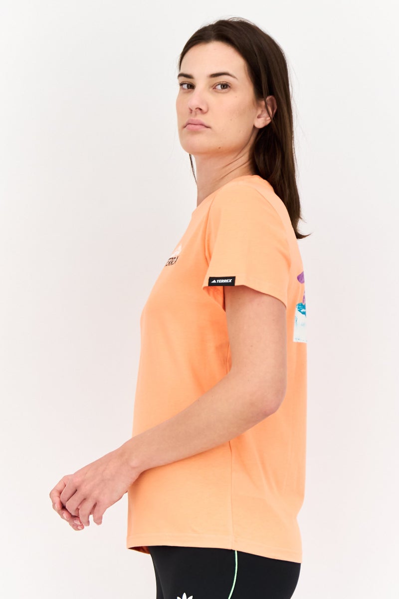 Adidas Adidas X Terrex Women Sportswear Fit Short Sleeve Outdoor T-Shirts, Orange - Image 3