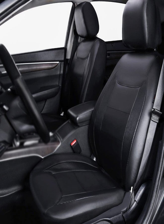 Flying Banner car seat Covers Protects Water Proof Faux Leather Carbon Fiber Fronts Solid Black (Solid Black, Front Pair) - Image 2