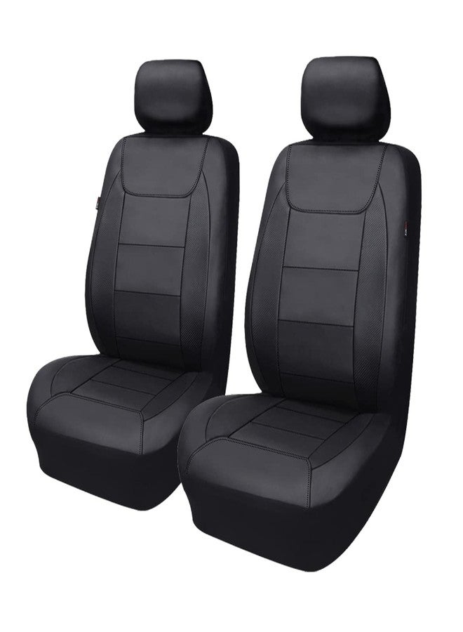 Flying Banner car seat Covers Protects Water Proof Faux Leather Carbon Fiber Fronts Solid Black (Solid Black, Front Pair) - Image 1