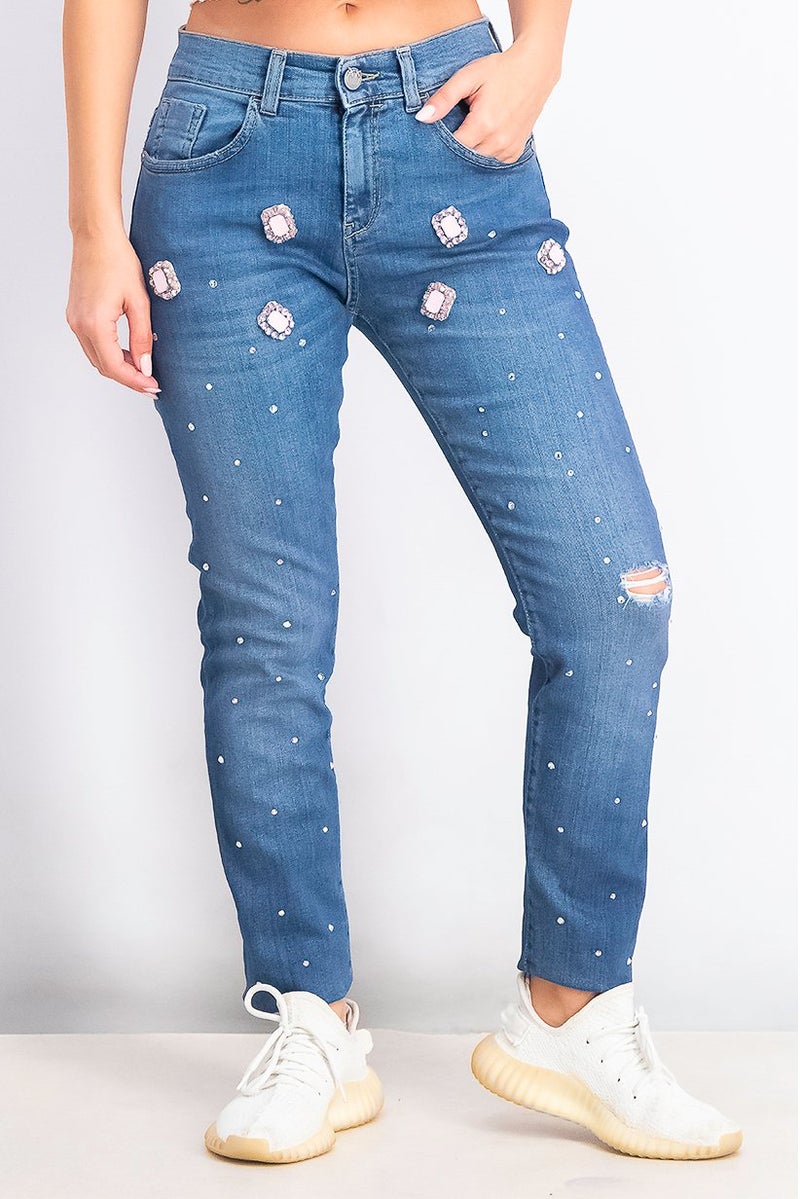 PINKO بنطلون جينز نسائي لوبيان 19 منخفض الخصر، أزرق فاتح - Image 1