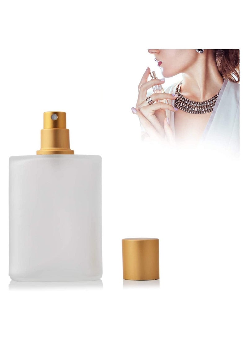 SYOSI - Spray Bottles, 1Pcs 50ml/1.69 Oz Square Empty Frosted Glass Spray Bottles Perfume Atomizer, Refillable Fine Mist Spray Empty Perfume Bottles, for Essential Oils, Makeup Toner Lotion (Gold) - Image 1
