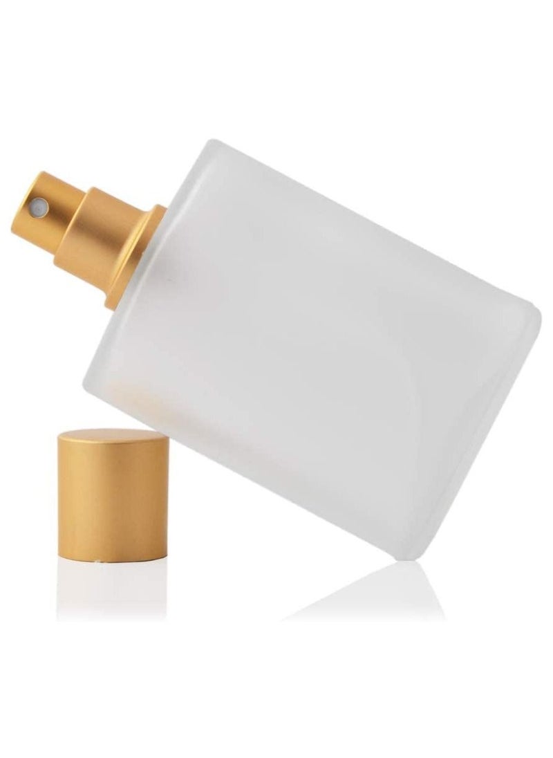 SYOSI - Spray Bottles, 1Pcs 50ml/1.69 Oz Square Empty Frosted Glass Spray Bottles Perfume Atomizer, Refillable Fine Mist Spray Empty Perfume Bottles, for Essential Oils, Makeup Toner Lotion (Gold) - Image 1