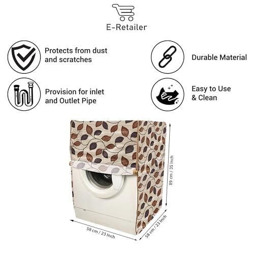E-Retailer Washing Machine Cover for Front Load 5kg to 7.5kg | Light Weight Dustproof Cover with Zip Enclosure | Leaf Fully Automatic Washer Protector for Indoor Outdoor Use | Size 23x23x35 Inch - Image 2