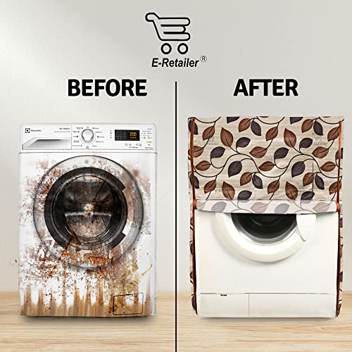 E-Retailer Washing Machine Cover for Front Load 5kg to 7.5kg | Light Weight Dustproof Cover with Zip Enclosure | Leaf Fully Automatic Washer Protector for Indoor Outdoor Use | Size 23x23x35 Inch - Image 4