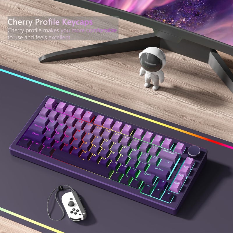 Womier Shine Through PBT Keycaps 60 75 100 Percent Cherry Profile, Custom Key Cap Doubleshot Keycaps Set, Universal Compatiability for Cherry Gateron MX Switches Keyboard, Gradient Purple - Image 4