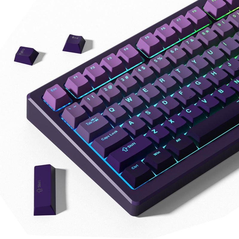 Womier Shine Through PBT Keycaps 60 75 100 Percent Cherry Profile, Custom Key Cap Doubleshot Keycaps Set, Universal Compatiability for Cherry Gateron MX Switches Keyboard, Gradient Purple - Image 1