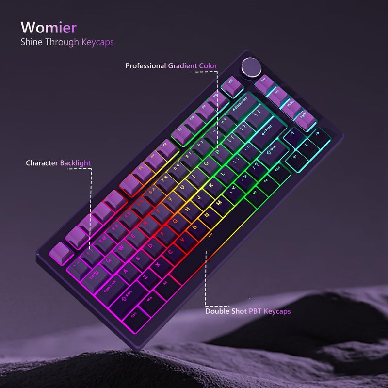 Womier Shine Through PBT Keycaps 60 75 100 Percent Cherry Profile, Custom Key Cap Doubleshot Keycaps Set, Universal Compatiability for Cherry Gateron MX Switches Keyboard, Gradient Purple - Image 2