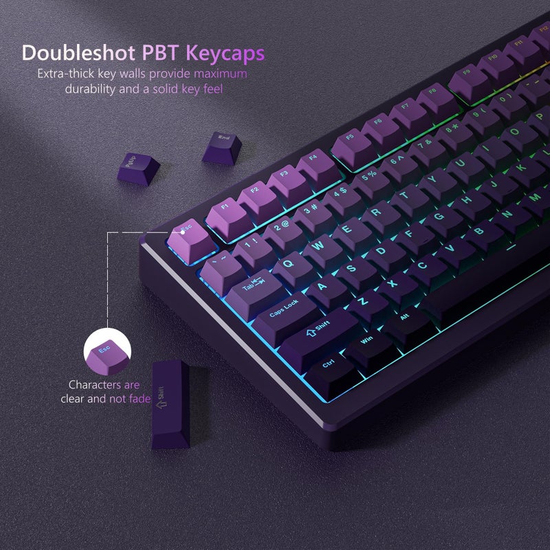 Womier Shine Through PBT Keycaps 60 75 100 Percent Cherry Profile, Custom Key Cap Doubleshot Keycaps Set, Universal Compatiability for Cherry Gateron MX Switches Keyboard, Gradient Purple - Image 3