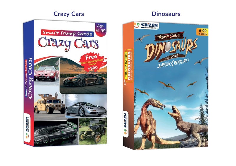 Kaizen MicroLessons Trump Card Game for Age 6-13. Learn While Playing. (Trumps: CarsDinos) - Image 1