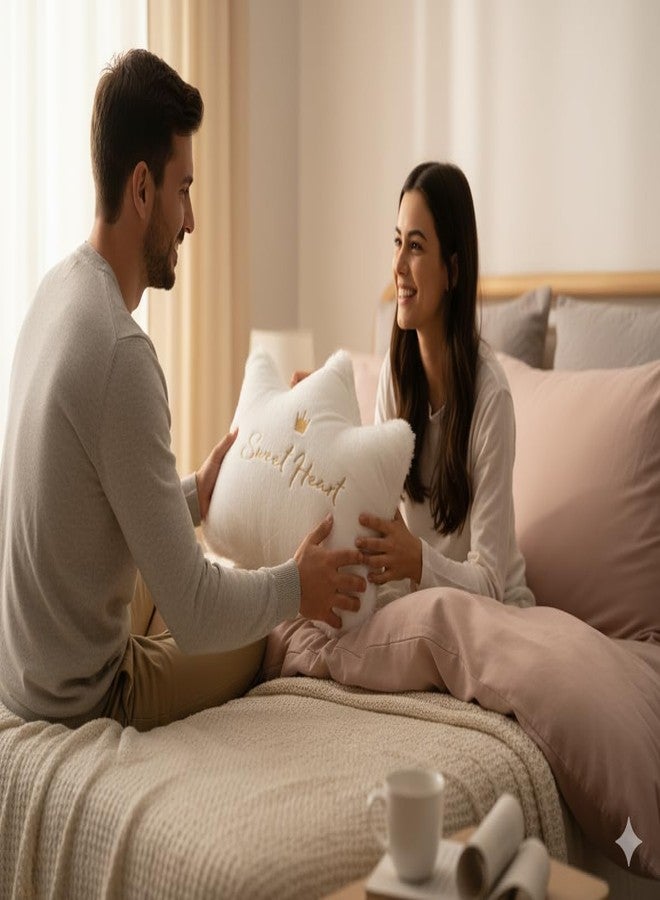 HAPPY BRO Toyes King Size White Pillow with Sweet Heart Embroidered – Soft & Cozy Decorative Cushion for Bed, Sofa, Living Room, Nursery & Gifting - Image 3