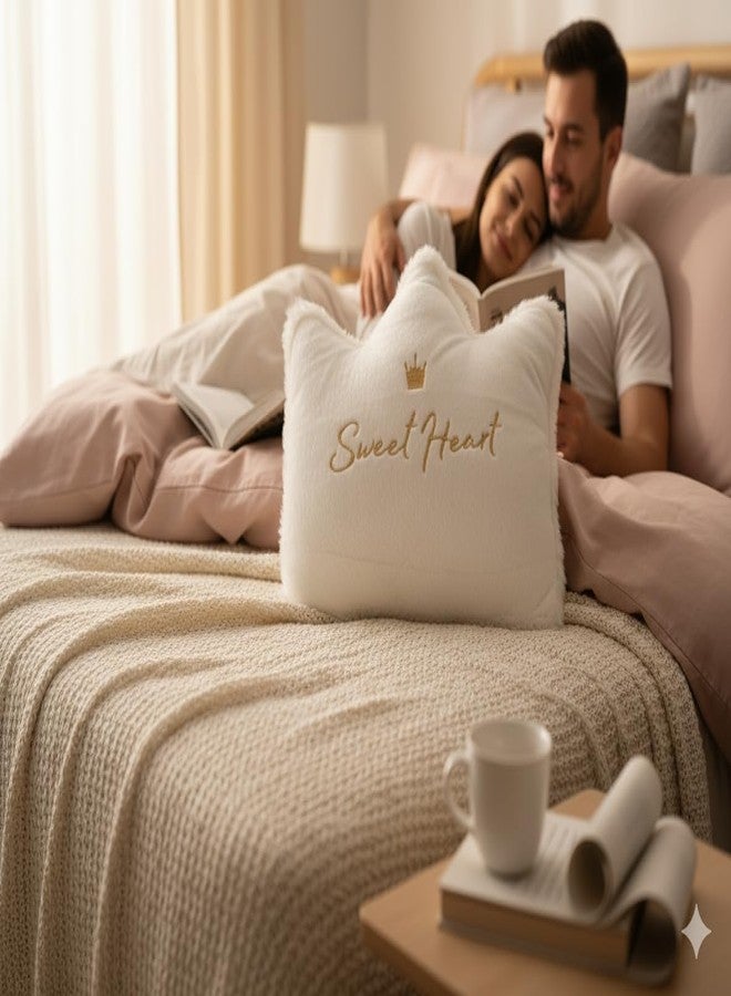 HAPPY BRO Toyes King Size White Pillow with Sweet Heart Embroidered – Soft & Cozy Decorative Cushion for Bed, Sofa, Living Room, Nursery & Gifting - Image 2