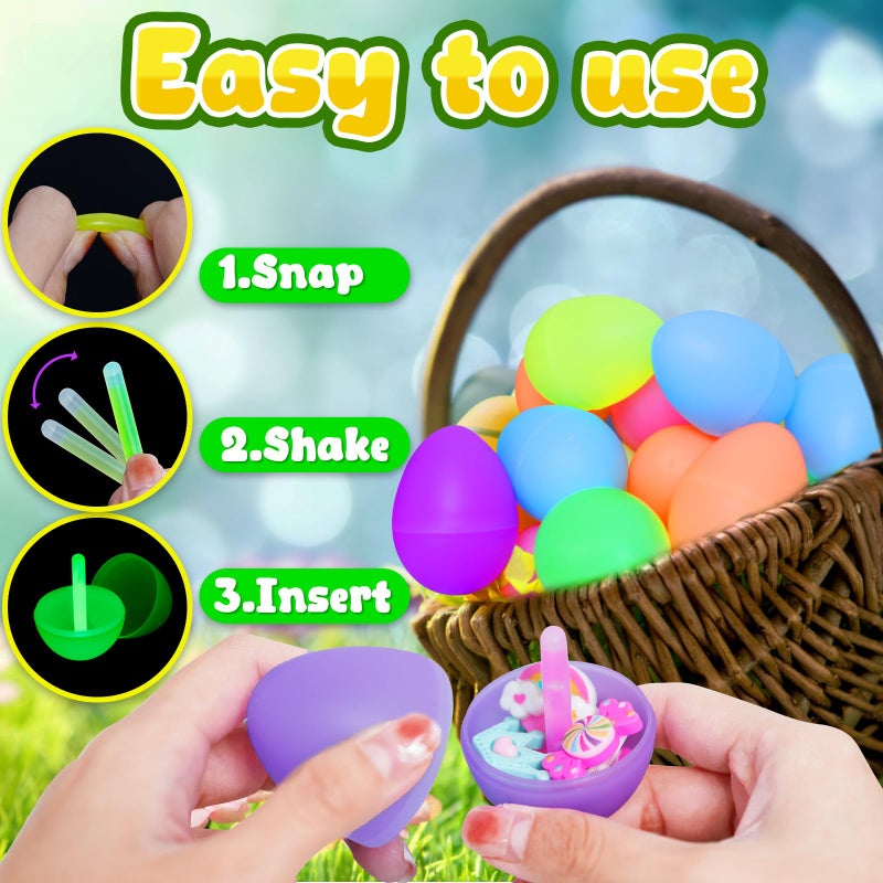 MGparty Glow in The Dark Easter Eggs, 96 Plastic Eggs with 192 Mini Glow Sticks for Kids Easter Basket Stuffers Party Favors Egg Hunt Supplies and Easter Decorations - Image 5